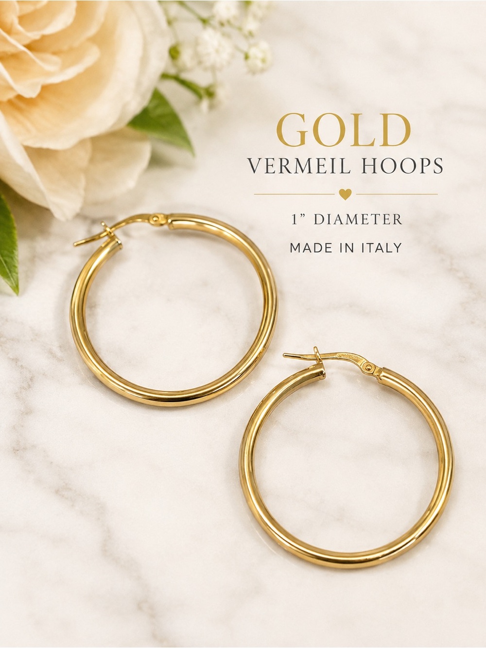 LIRM Italy Stamped 925 Sterling Silver 14k Vermeil Vintage 1” Hoop Earrings